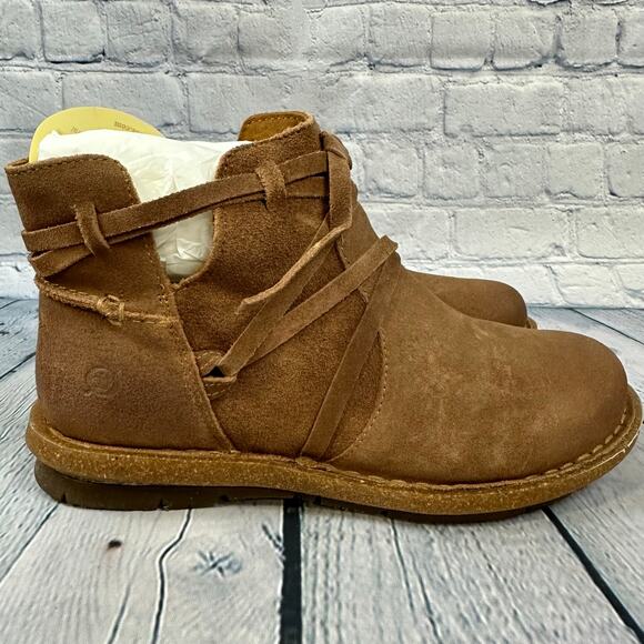 Born Boots Womens 7 Tarkiln Natural Booties Brown Suede Distressed Boho Zip Lace - Picture 9 of 10